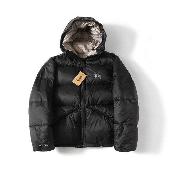 Stussy Black And Gray Hooded Down Jacket - Picture 1 of 9